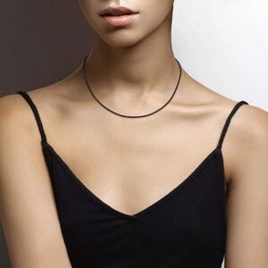 Designer Italian Black Leather Necklace 18' Silver Hypoallergenic Clasp